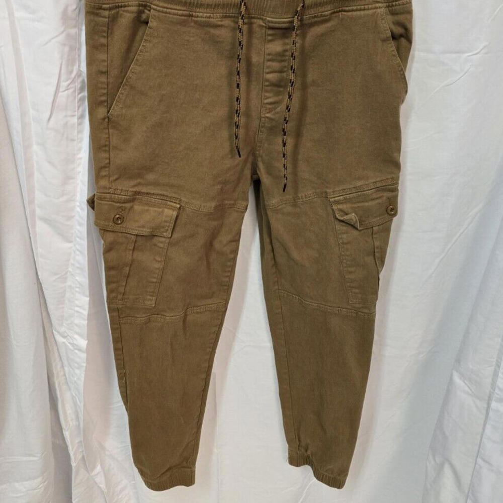 Mecca Men's Cargo Jogger Y2K Elastic Ankle‎ 90's Tan Pockets Large Pants - Picture 10 of 11